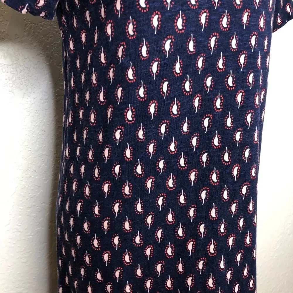 Boden navy blue pink paisley print knit shift dress size 6R